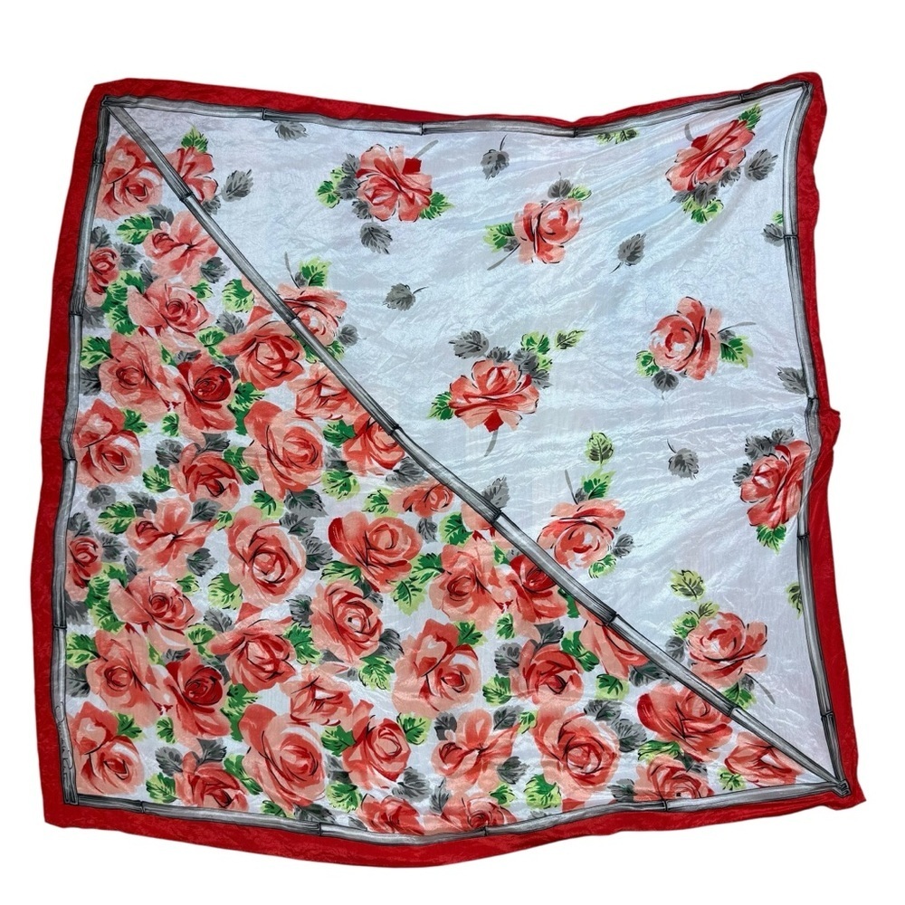 Oscar de la Renta Floral Rose silk Scarf headscarf neck scarf  twilly